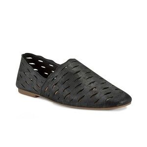 LUCKY BRAND Black Laser Cut Comfort Dalani Square Toe Slip On Leather Flats 9.5